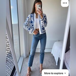 Zara embroidered open blazer